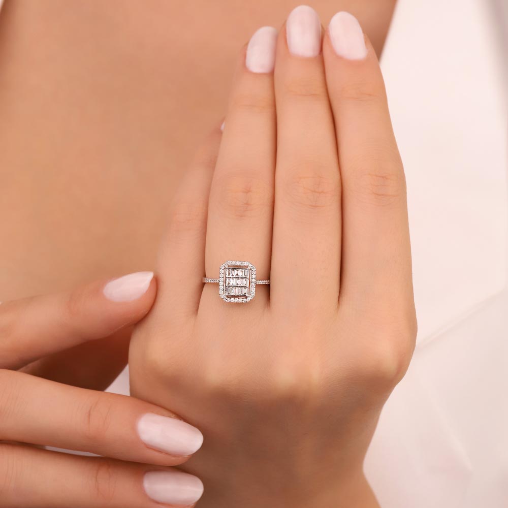 0,37 Karat Laboratuvar Pırlanta baget Taşlı Yüzük - FP03714