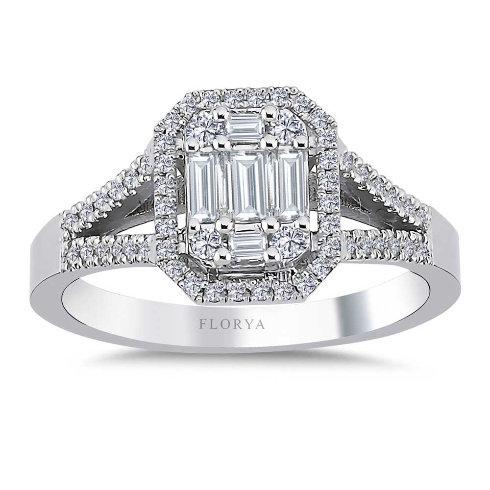 Baget Yüzükler 0.40 Karat Çift V Kollu Baget Pırlanta Yüzük