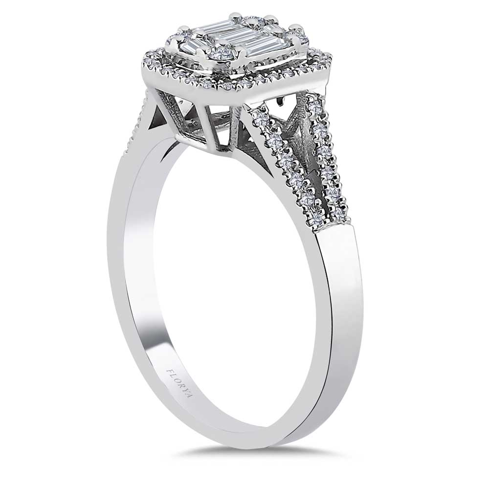 Baget Yüzükler 0.40 Karat Çift V Kollu Baget Pırlanta Yüzük