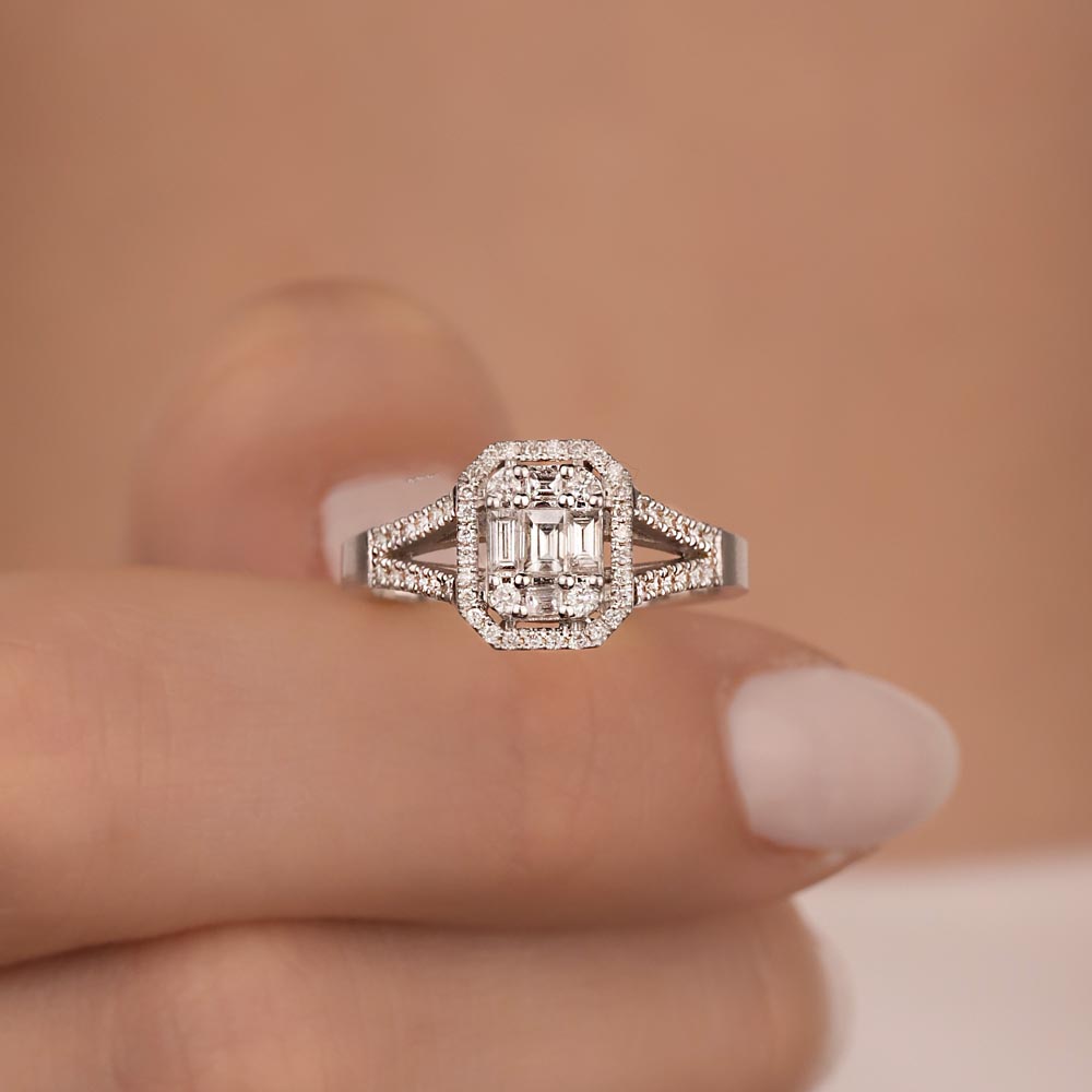 Baget Yüzükler 0.40 Karat Çift V Kollu Baget Pırlanta Yüzük