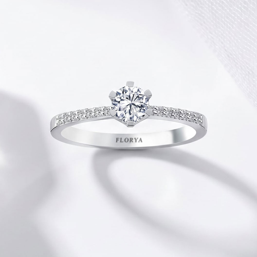 0.40 Karat Kolları Taşlı Tiffany Tektaş Pırlanta Yüzük - FP10697