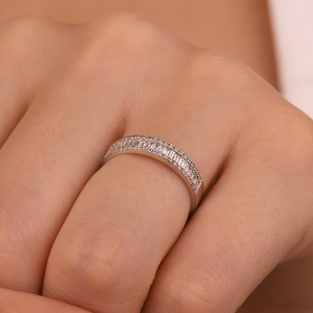 0,40 Karat Lab Pırlanta Özel Tasarım Baget Yarımtur Yüzük