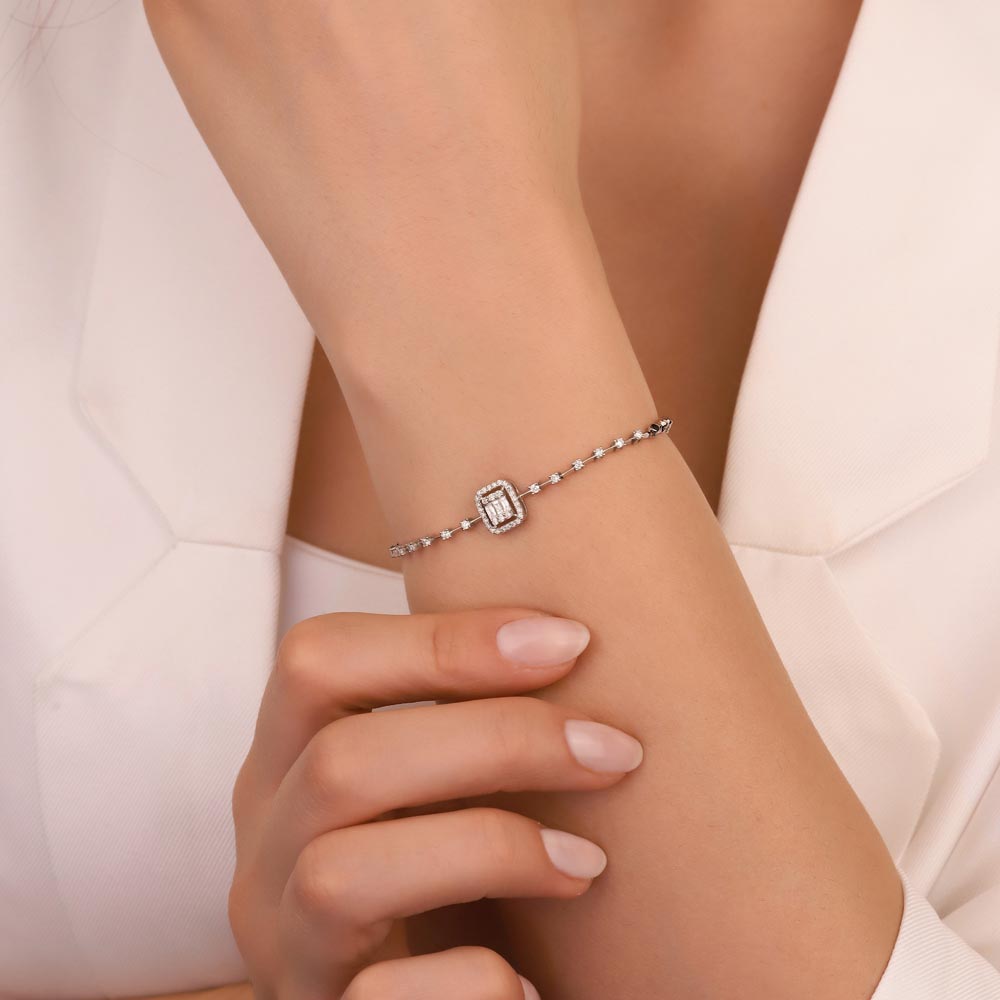 Baget Bileklikler 0,40 Karat Laboratuvar Pırlantalı Baget Taşlı Su Yolu Bileklik - FP01705
