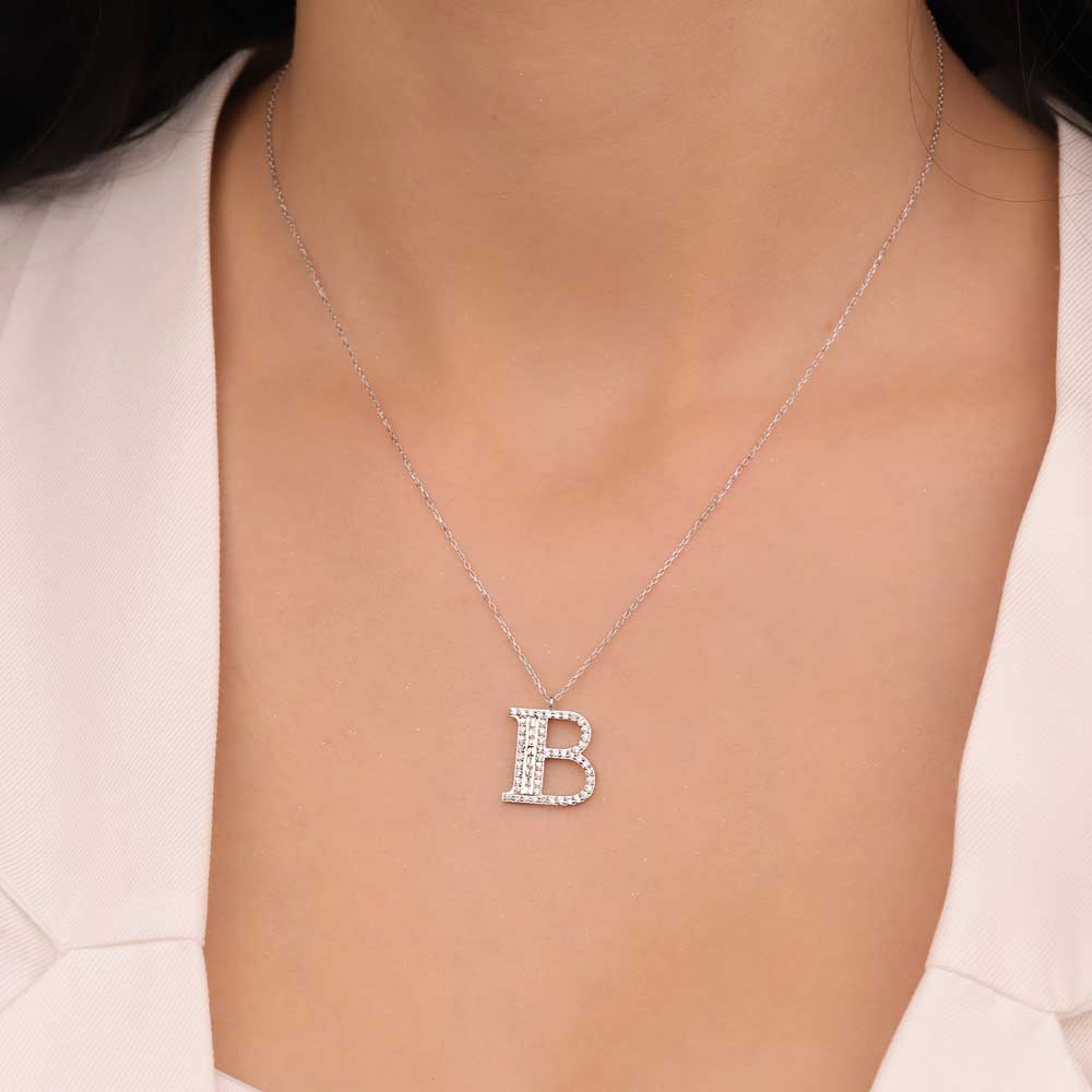 Harfli Kolyeler 0.40 Karat Özel Tasarım B Harfi Pırlanta Kolye - FP09321