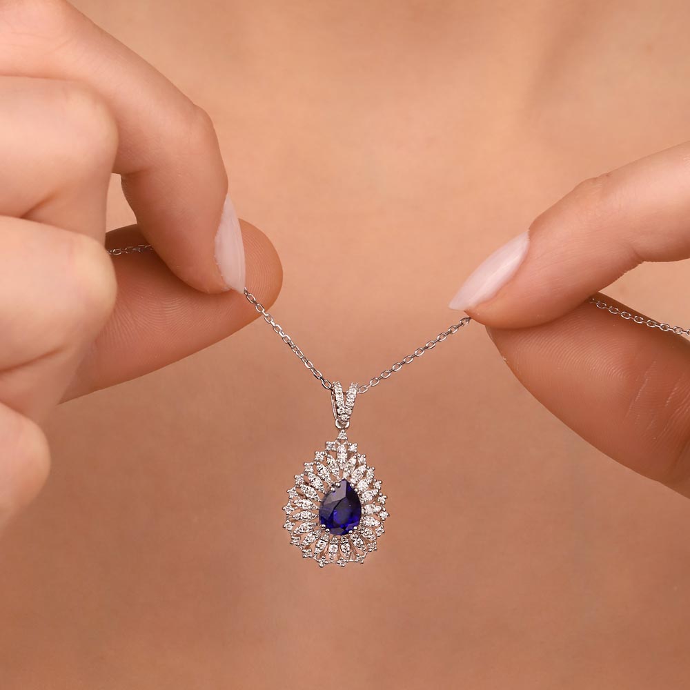 0,42 Karat Pırlantalı Safir Taşlı Bayan Kolye - LP03813
