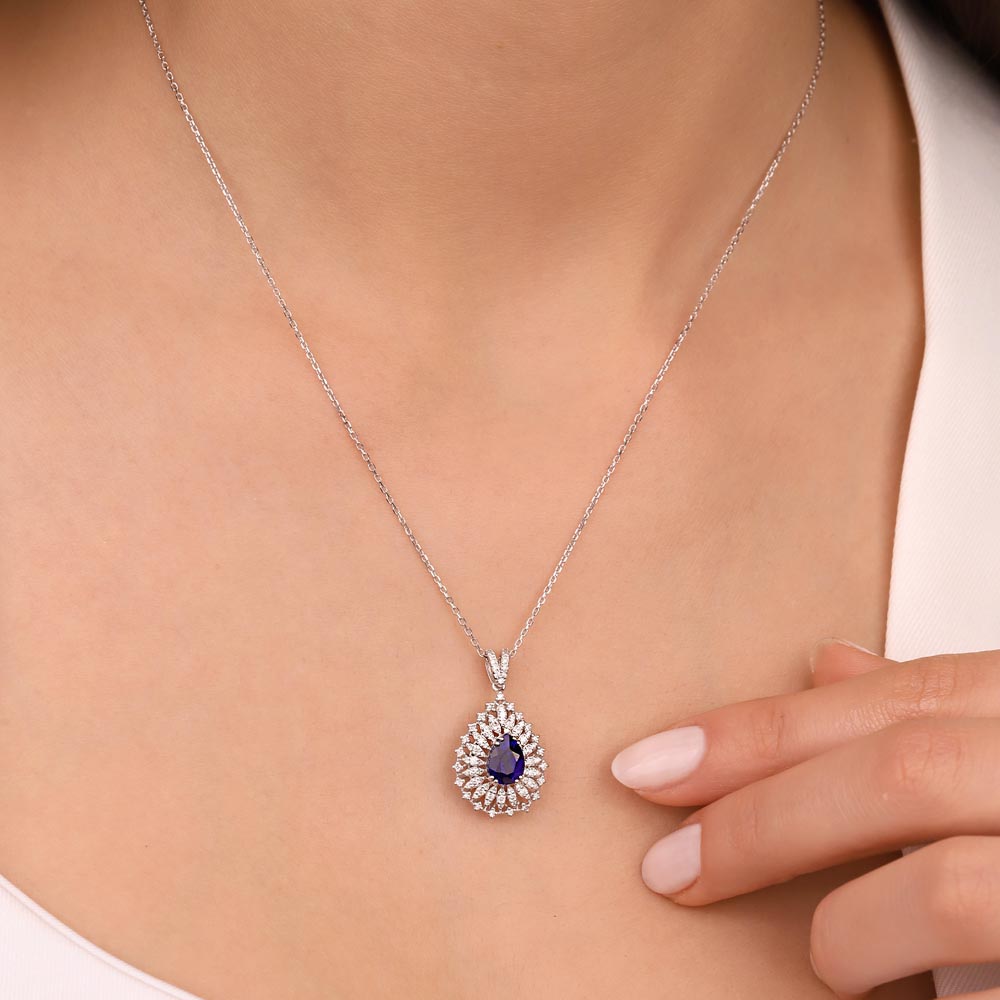 0,42 Karat Pırlantalı Safir Taşlı Bayan Kolye - LP03813
