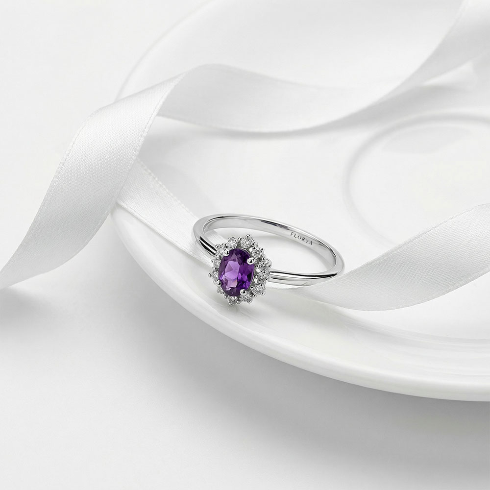 0,43 Karat Pırlanta ve Ametist Mirage Vintage Tasarım Yüzük - FP07655