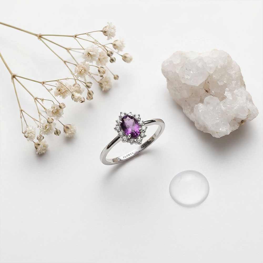 0.43 Karat ve Ametist Mirage Vintage Tasarım Pırlanta Yüzük - FP07655