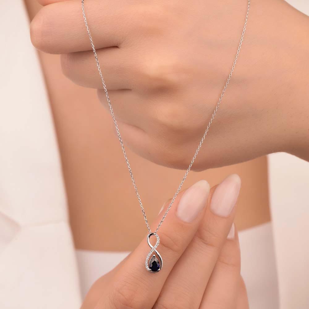 0,44 Karat Laboratuvar Pırlanta Sonsuzluk Damla Safir Kolye - FP09894