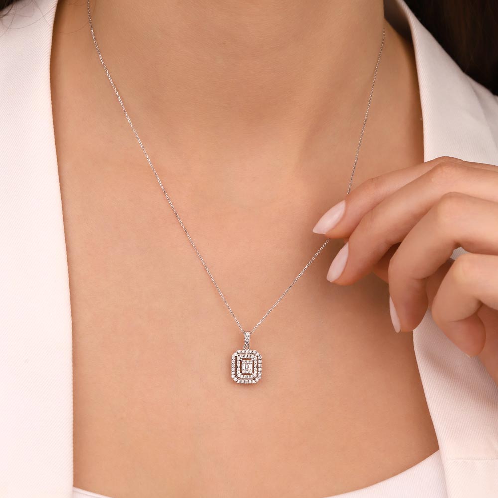0,45 Karat Laboratuvar Pırlanta Baget Taşlı Kolye - FP03384