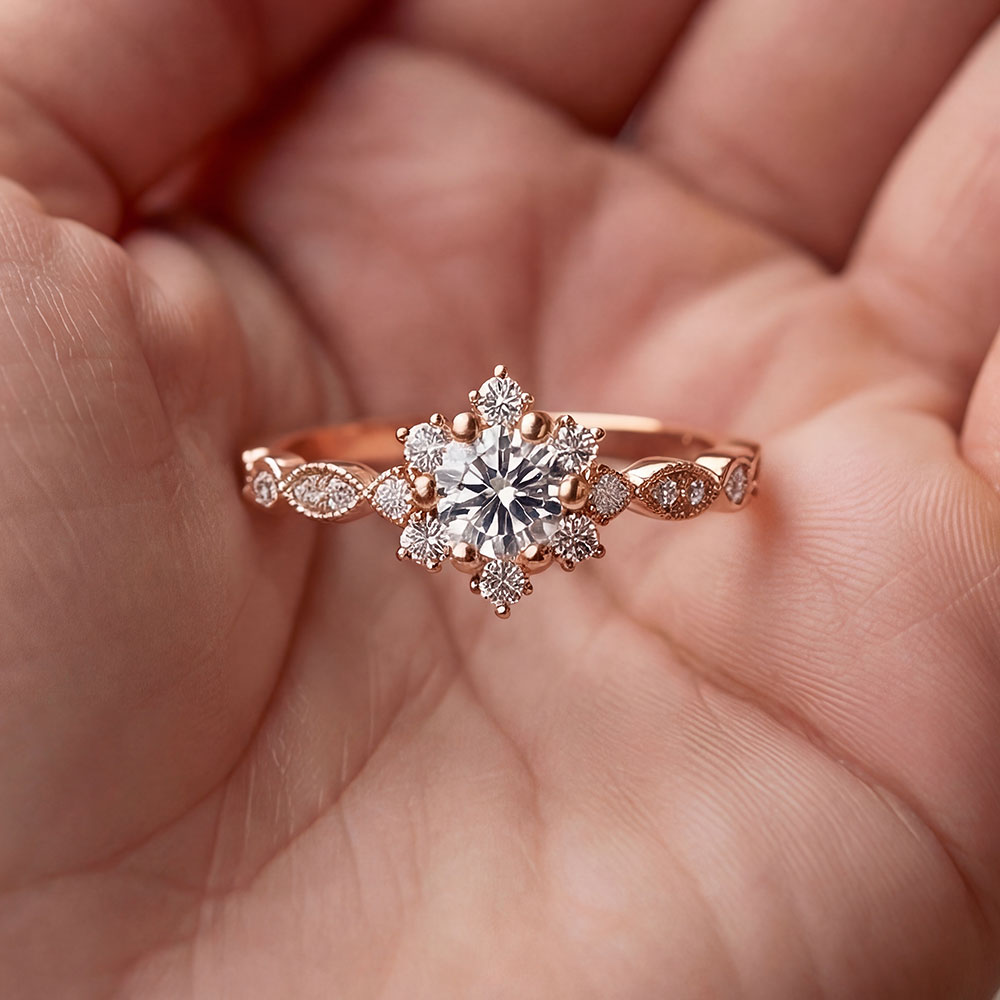 0,45 Karat Pırlanta Oval Lotus Vintage Yüzük - FP14408