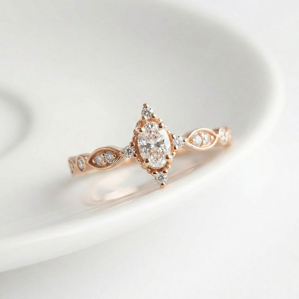 0.49 Karat Oval Orbit Tasarım Vintage Pırlanta Yüzük - FP08290