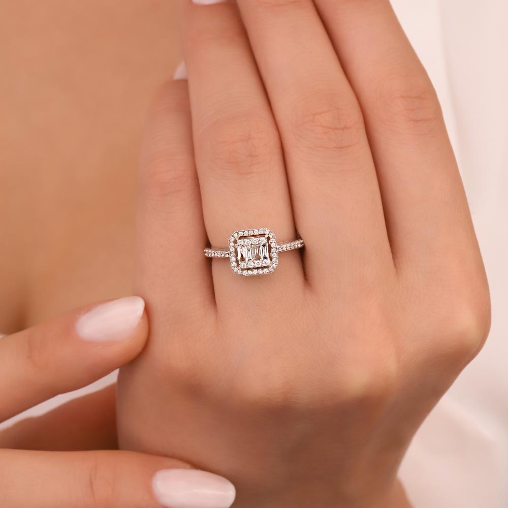 0,50 Karat Laboratuvar Pırlanta Baget Taşlı Yüzük - FP00749