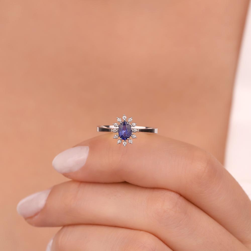 Safir Yüzükler 0,50 Karat Laboratuvar Pırlanta Oval Royale Safir Yüzük - FP10787
