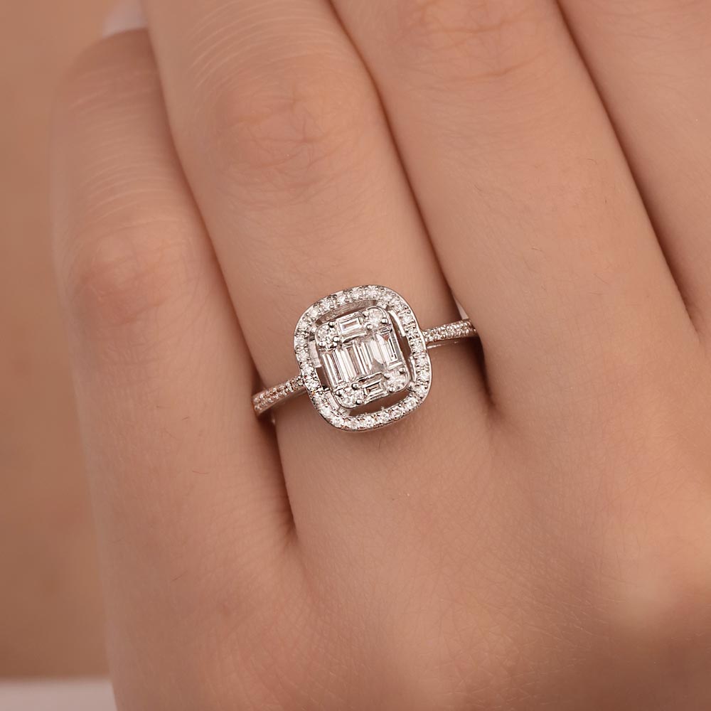 0,50 Karat Laboratuvar Pırlanta Taşlı baget Tasarım Yüzük - FP00756
