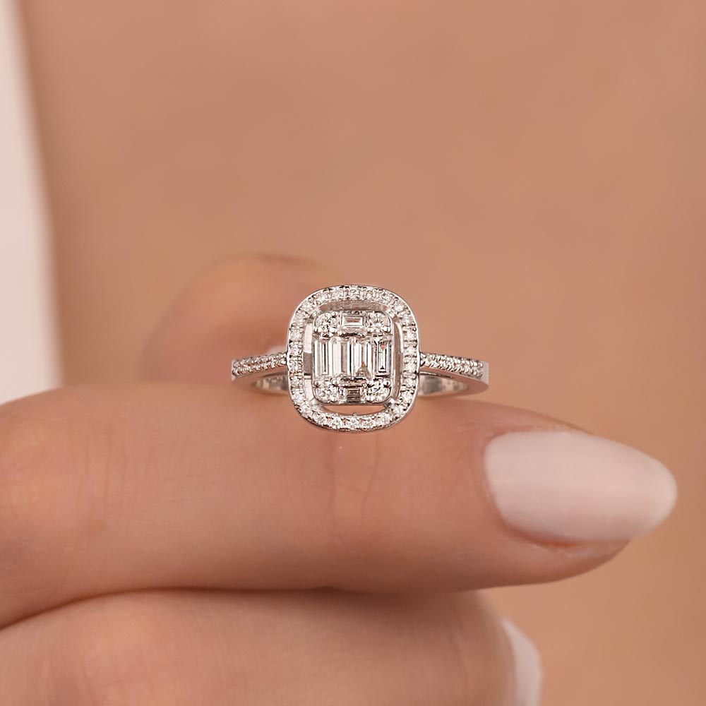 0,50 Karat Laboratuvar Pırlanta Taşlı baget Tasarım Yüzük - FP00756