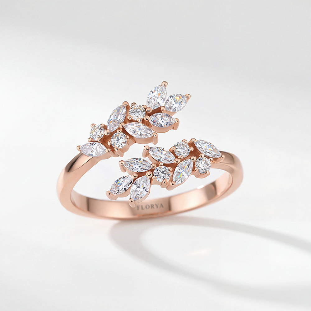 0,51 Karat Markiz Kesim Çiçek Dalı Tasarım Pırlanta Yüzük - FP06811