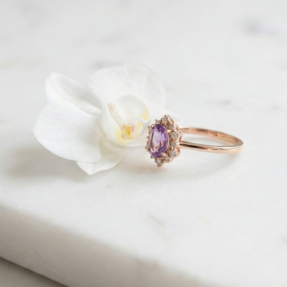0.52 Karat Ametist Vintage Pırlanta Yüzük - FP12153