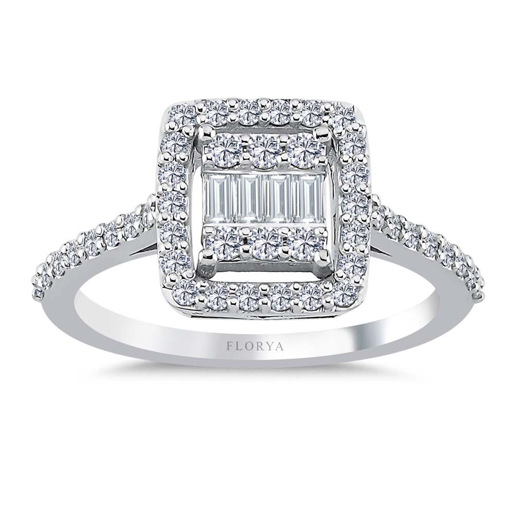 Baget Yüzükler 0.52 Karat Pırlantalı Klasik Baget Yüzük