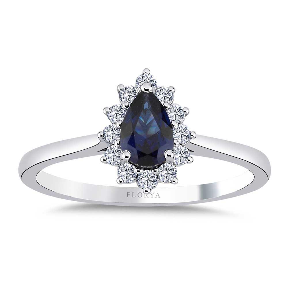 0,55 Karat Laboratuvar Pırlanta Damla Royale Safir Yüzük - FP0936