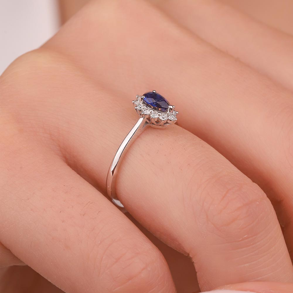 0,55 Karat Laboratuvar Pırlanta Damla Royale Safir Yüzük - FP0936