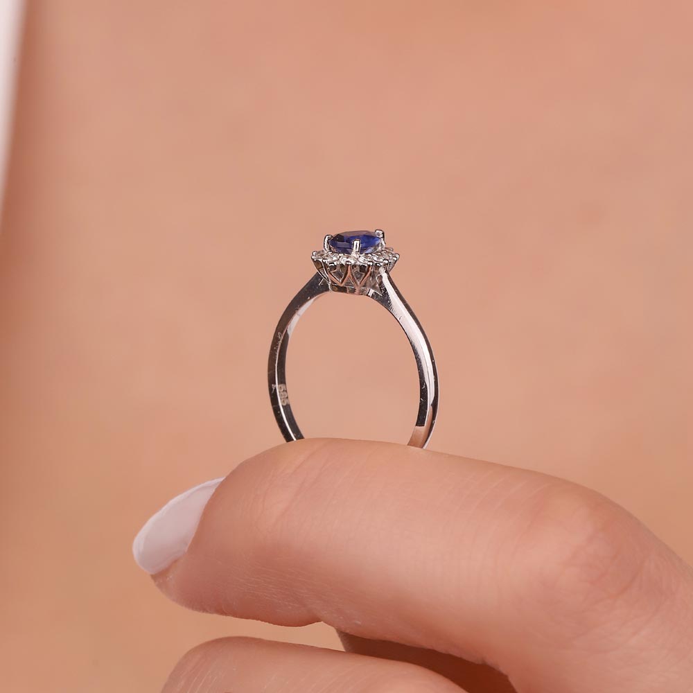 0,55 Karat Laboratuvar Pırlanta Damla Royale Safir Yüzük - FP0936