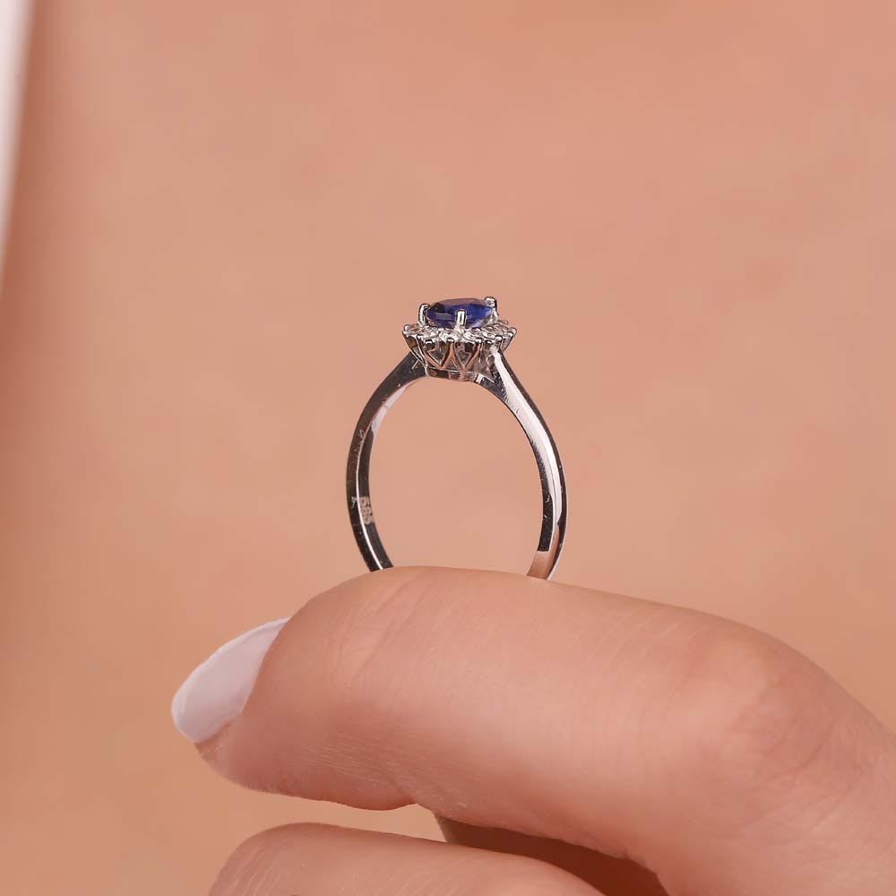 0,55 Karat Laboratuvar Pırlanta Damla Royale Safir Yüzük - FP0936