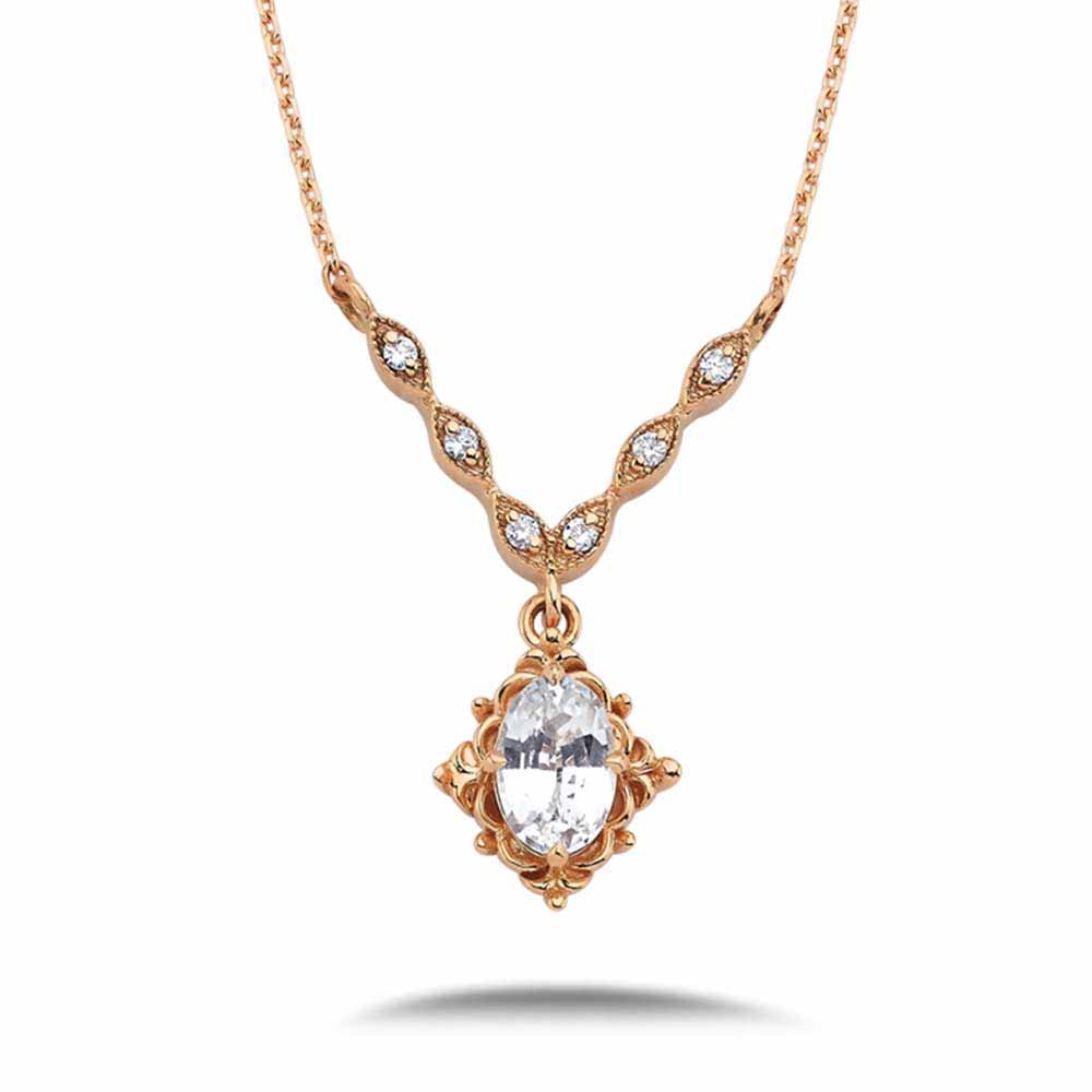 0.59 Beyaz Topaz Taşlı Vintage Pırlanta Kolye - FP08558