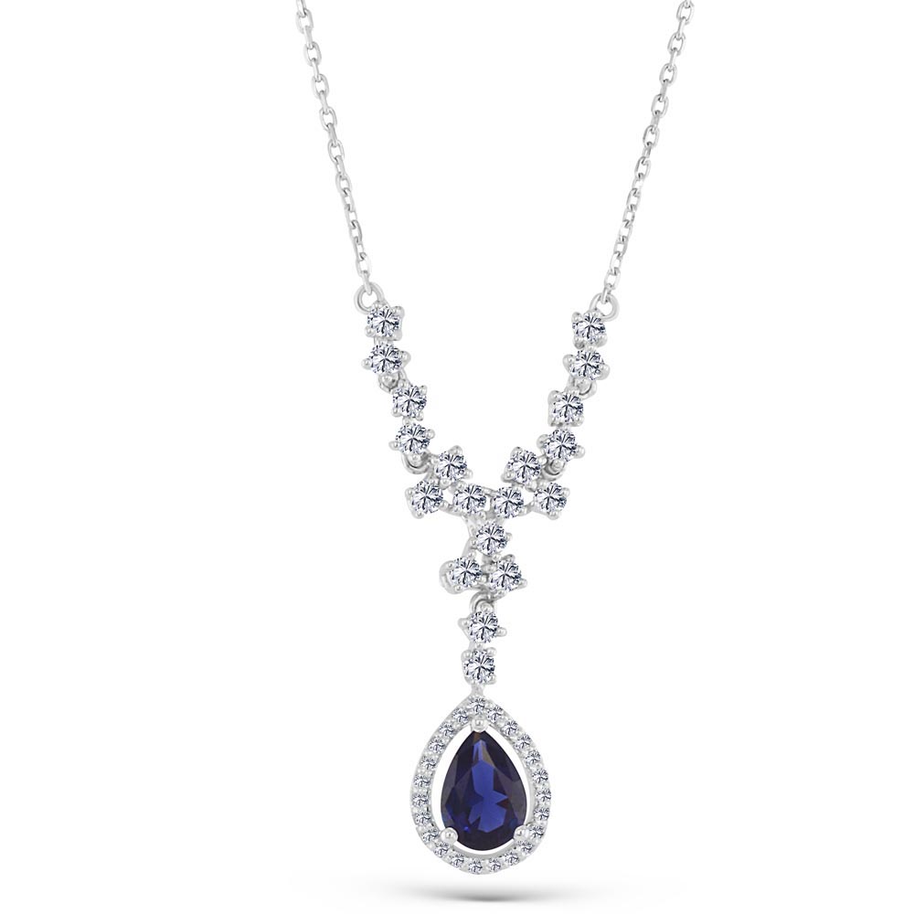 0,59 Karat Pırlanta Safir Taşlı Anturaj Kolye - LP03841