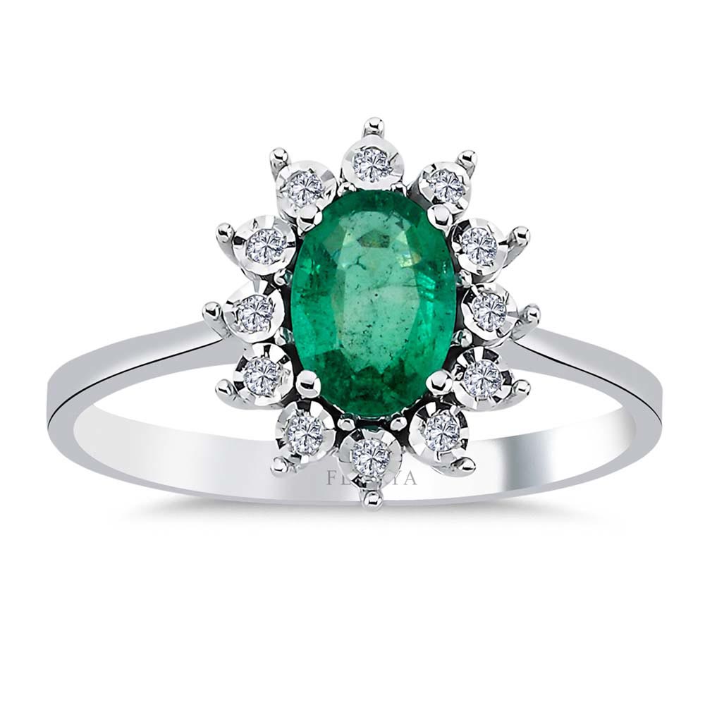 0,62 Karat Lab Pırlanta Oval Jasmine Zümrüt Yüzük
