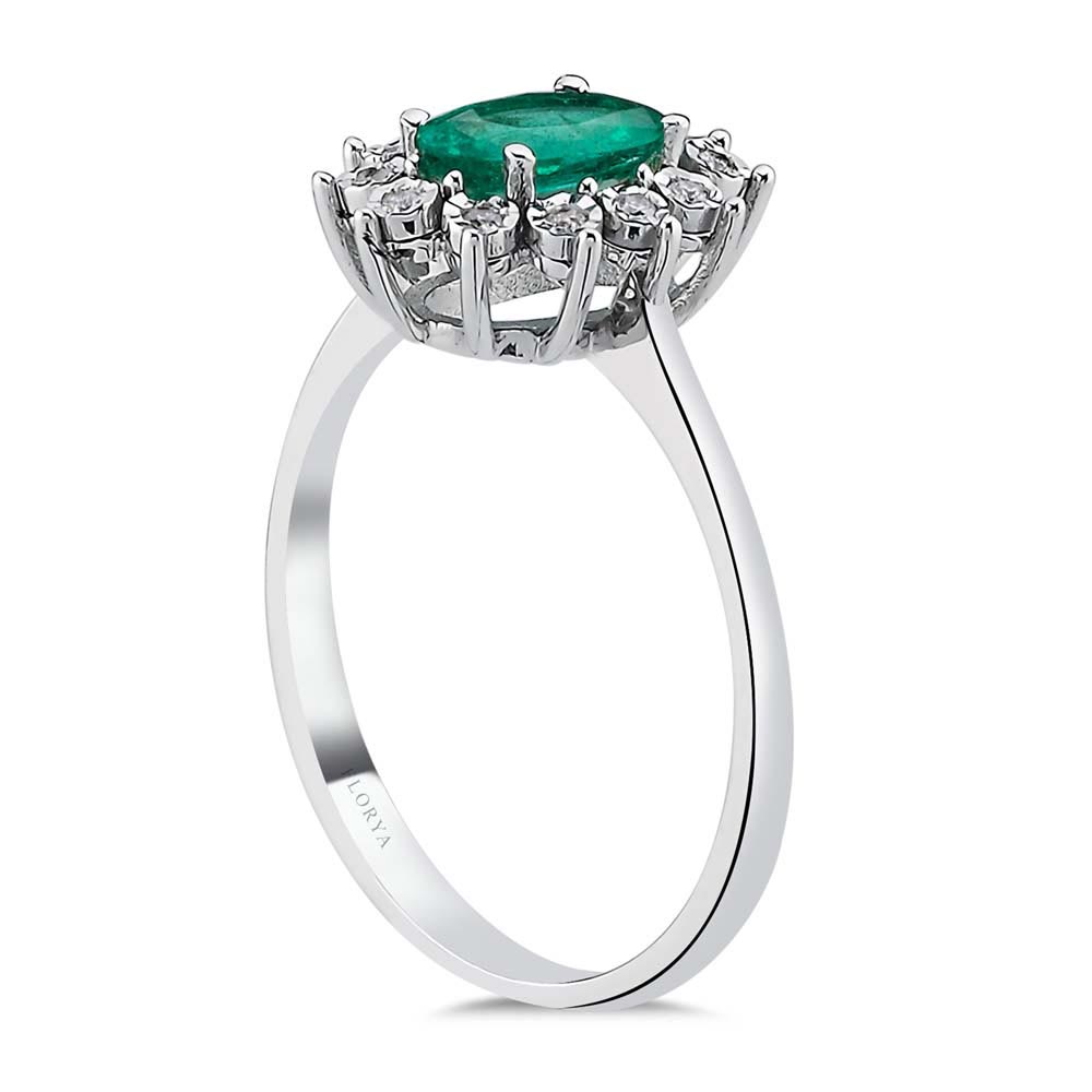 0,62 Karat Lab Pırlanta Oval Jasmine Zümrüt Yüzük