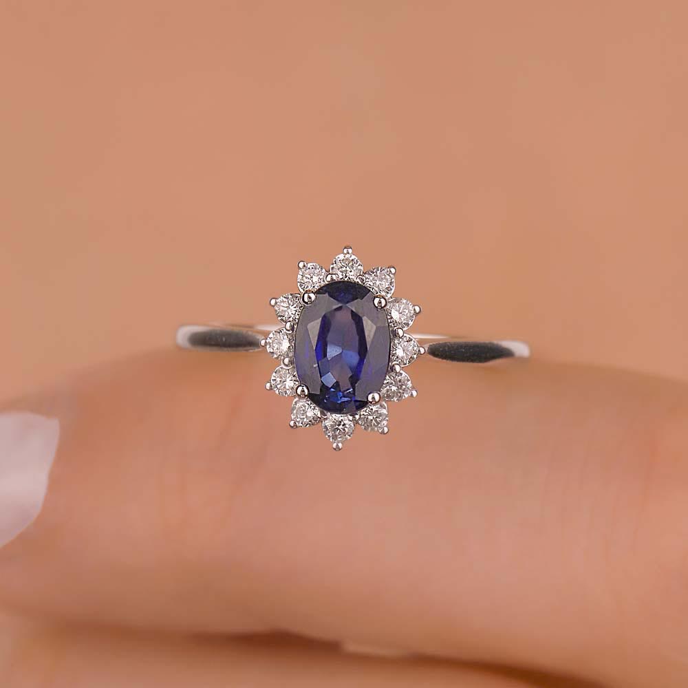 0,66 Karat Laboratuvar Pırlanta Oval Royale Safir Yüzük - FP12128