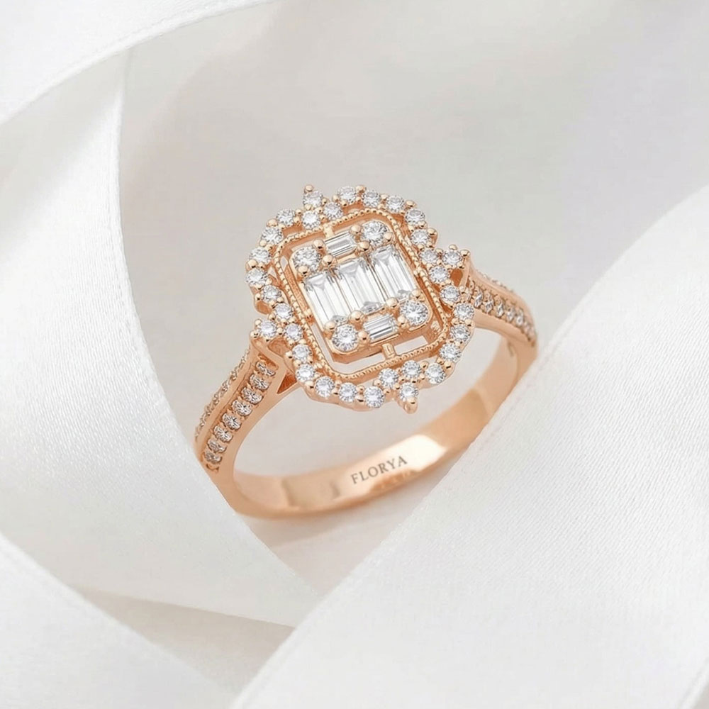 0.66 Karat Tasarım Baget Vintage Pırlanta Yüzük - FP05694