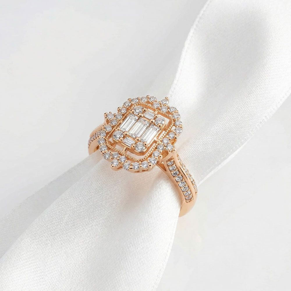 0.66 Karat Tasarım Baget Vintage Pırlanta Yüzük - FP05694