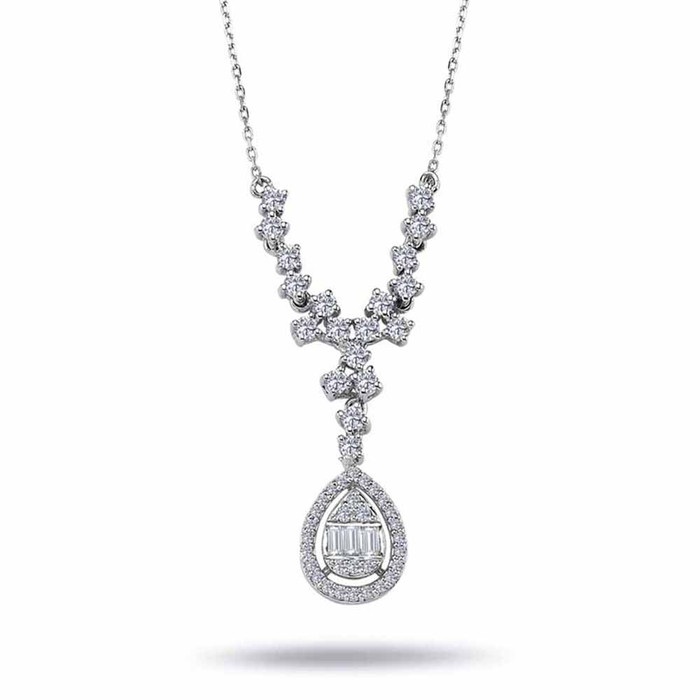 0.67 Karat Özel Tasarım Damla Baget Pırlanta Kolye - FP03854