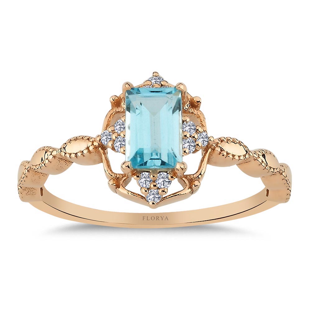 0,75 Karat Lab Pırlanta Vintage Sky Blue Topaz Yüzük