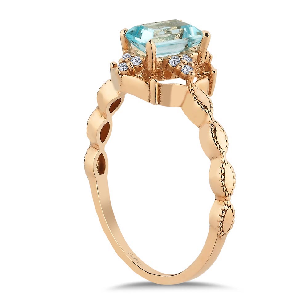 0,75 Karat Lab Pırlanta Vintage Sky Blue Topaz Yüzük