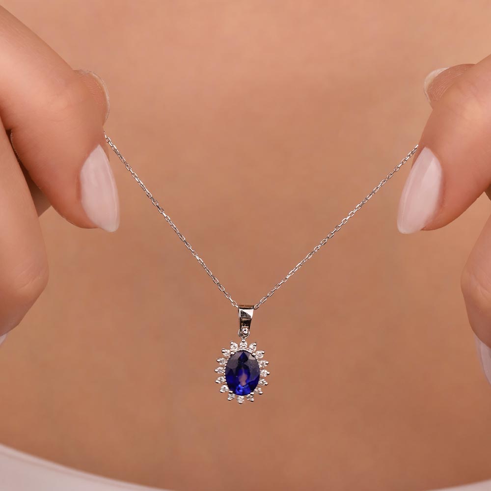 0,75 Karat Laboratuvar Pırlantalı Safir Taşlı Kolye - FP01063