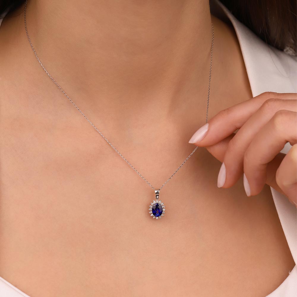 0,75 Karat Lab Pırlantalı Safir Taşlı Kolye