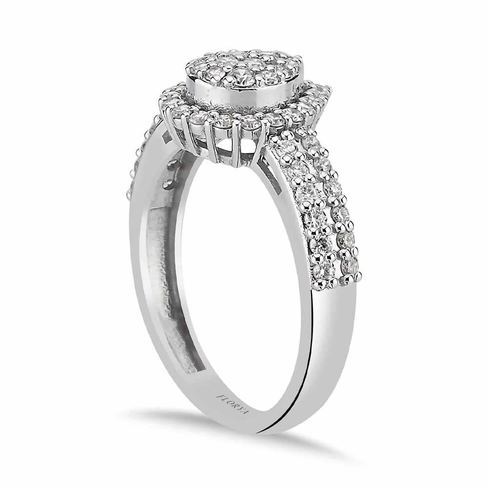 Coronet Yüzükler 0.75 Karat Özel Tasarım Çift Sıra Kollu Damla Coronet Pırlanta Yüzük