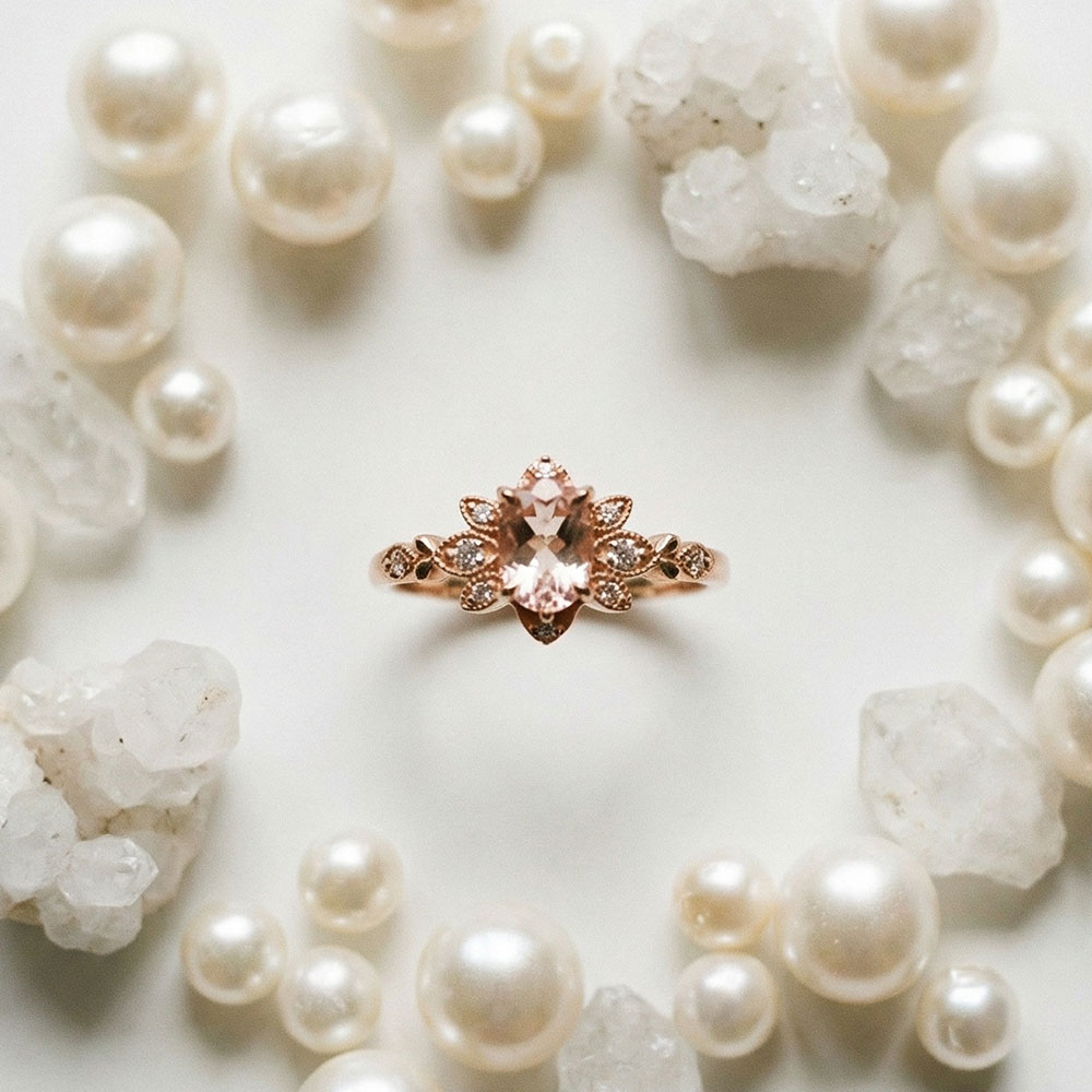 0,78 Karat Pırlanta Ve Morganite Vintage Yüzük - FP12837