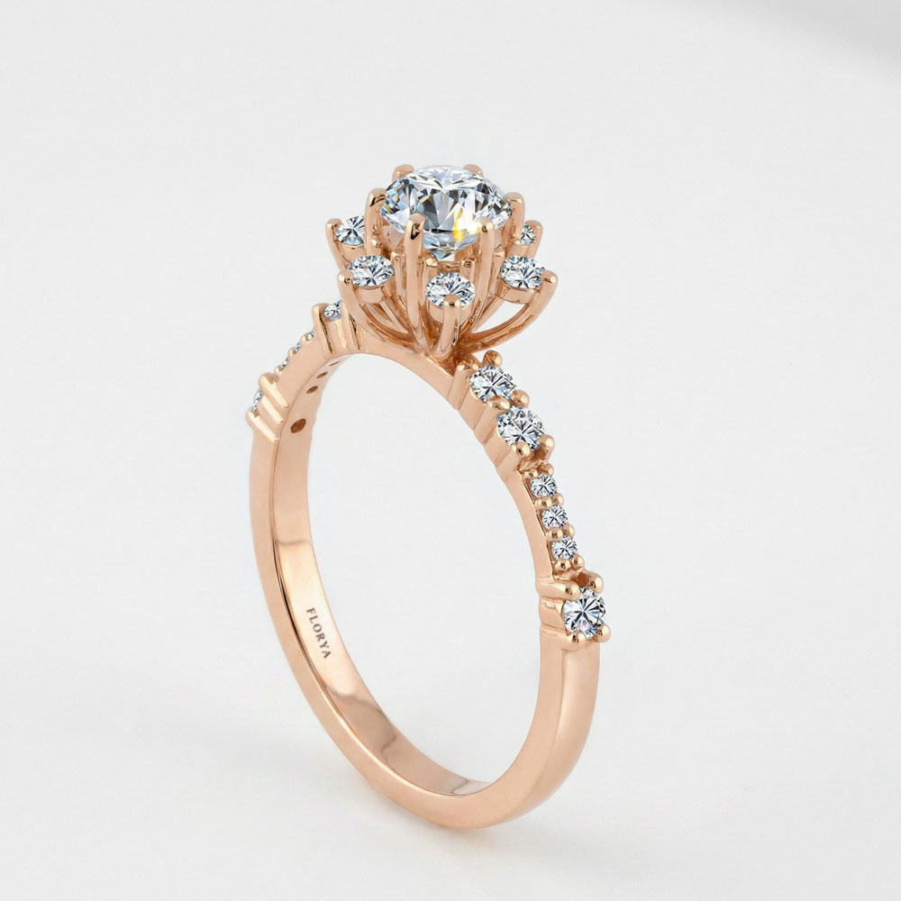 0,80 Karat Laboratuvar Pırlanta Oval Lotus Vintage Yüzük - FP14272