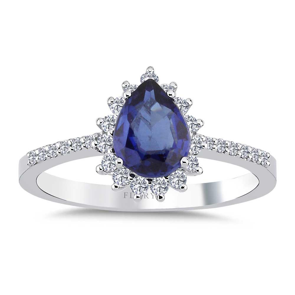 0,82 Karat Lab Pırlanta Damla Royale Safir Yüzük