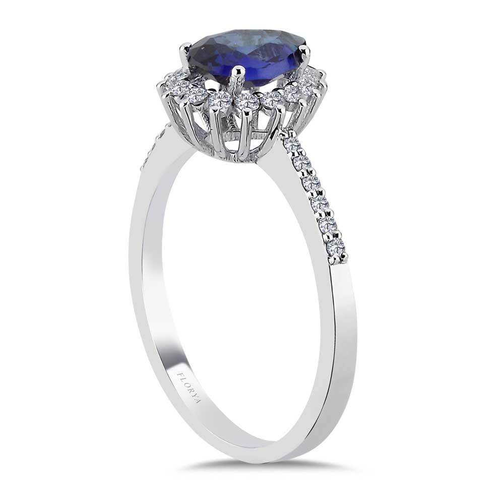 0,82 Karat Lab Pırlanta Damla Royale Safir Yüzük