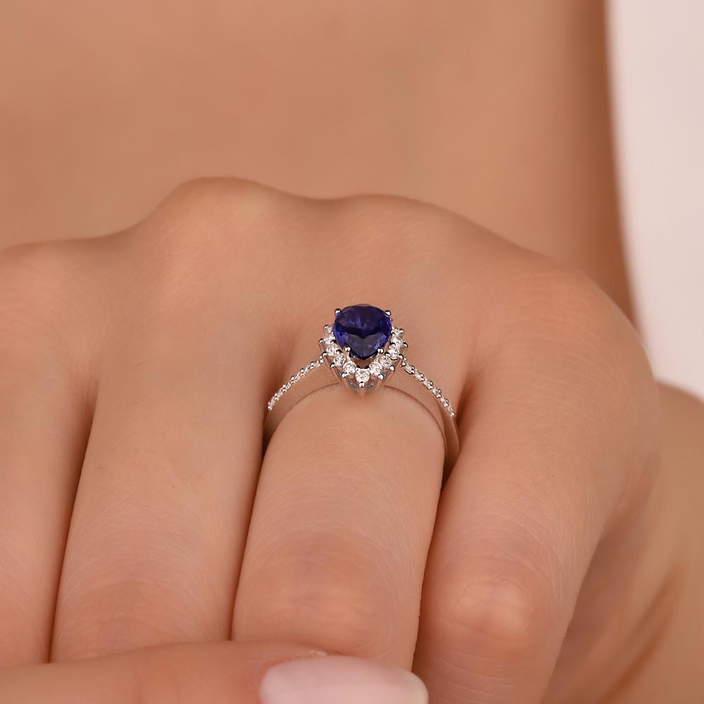 0,82 Karat Lab Pırlanta Damla Royale Safir Yüzük