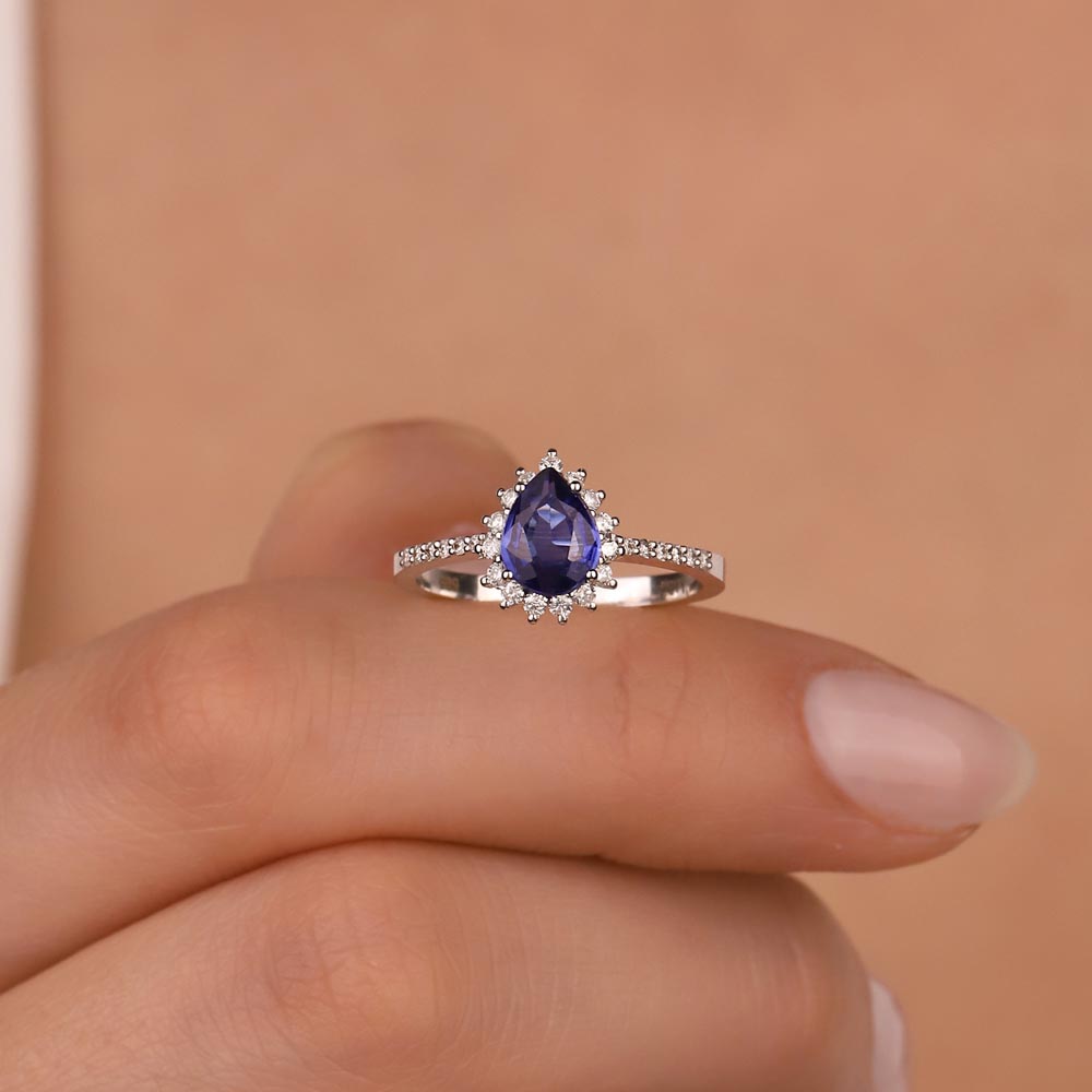 0,82 Karat Lab Pırlanta Damla Royale Safir Yüzük