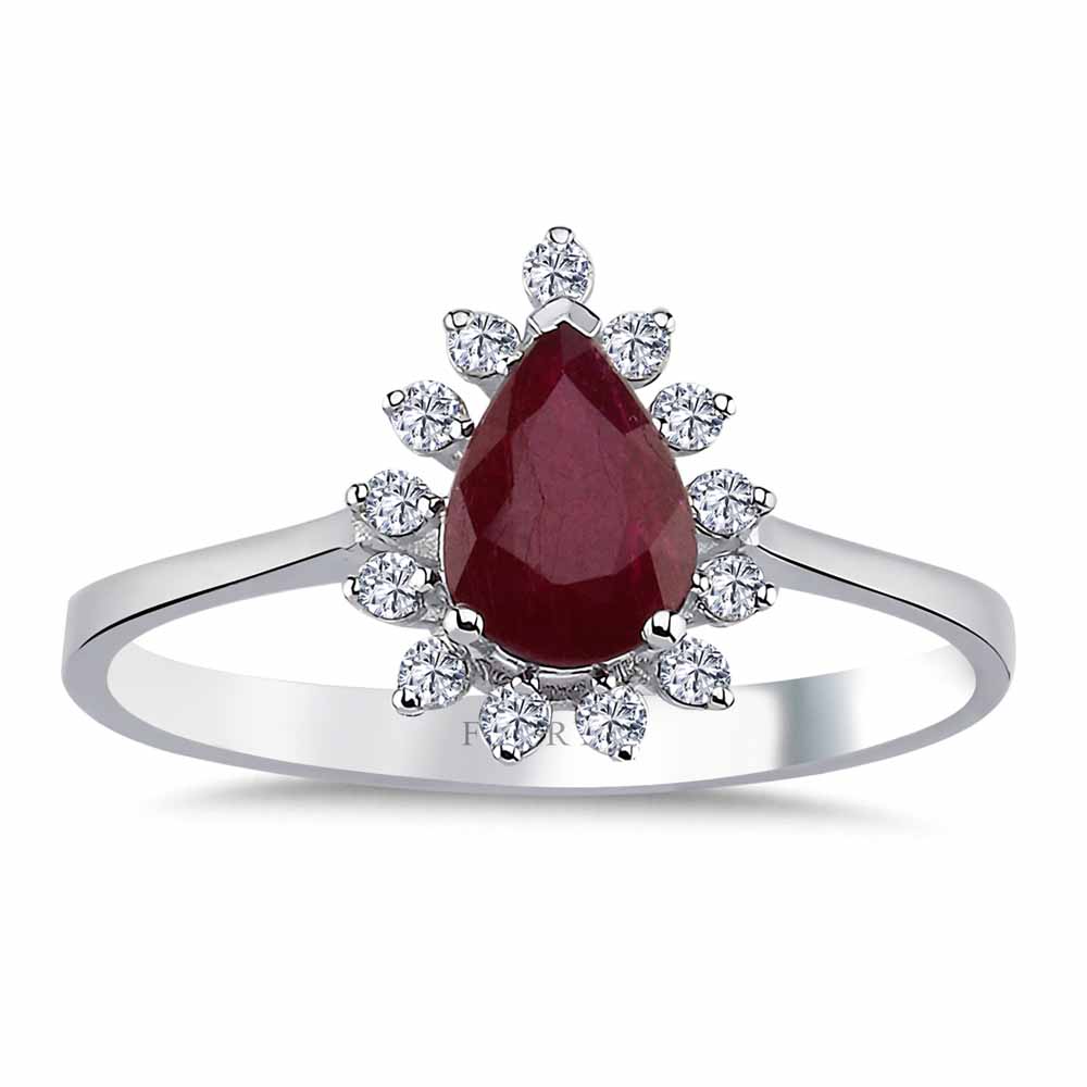 0,91 Karat Pırlantalı Damla Yakut Taşlı Yüzük - FP03815