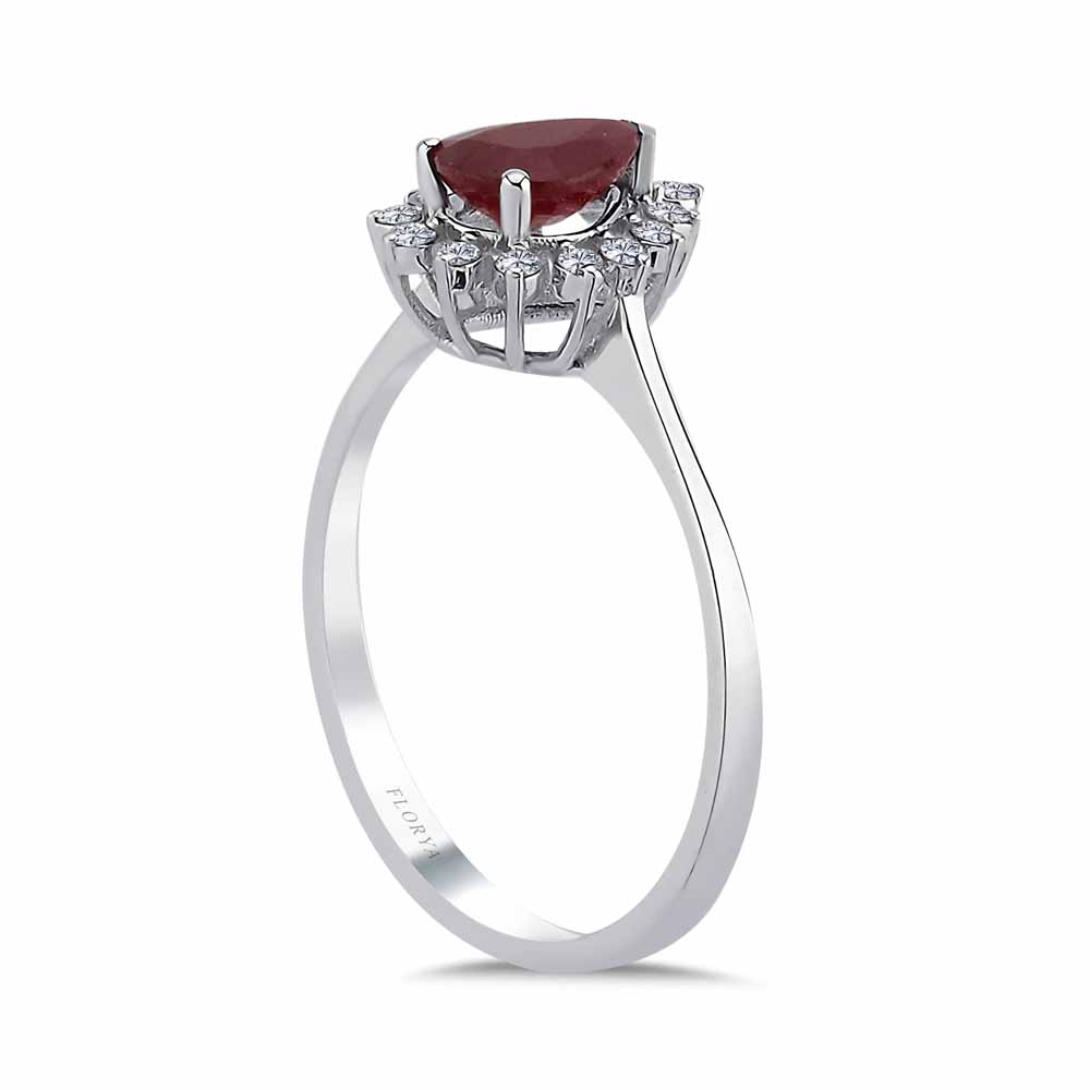 0,91 Karat Pırlantalı Damla Yakut Taşlı Yüzük - FP03815