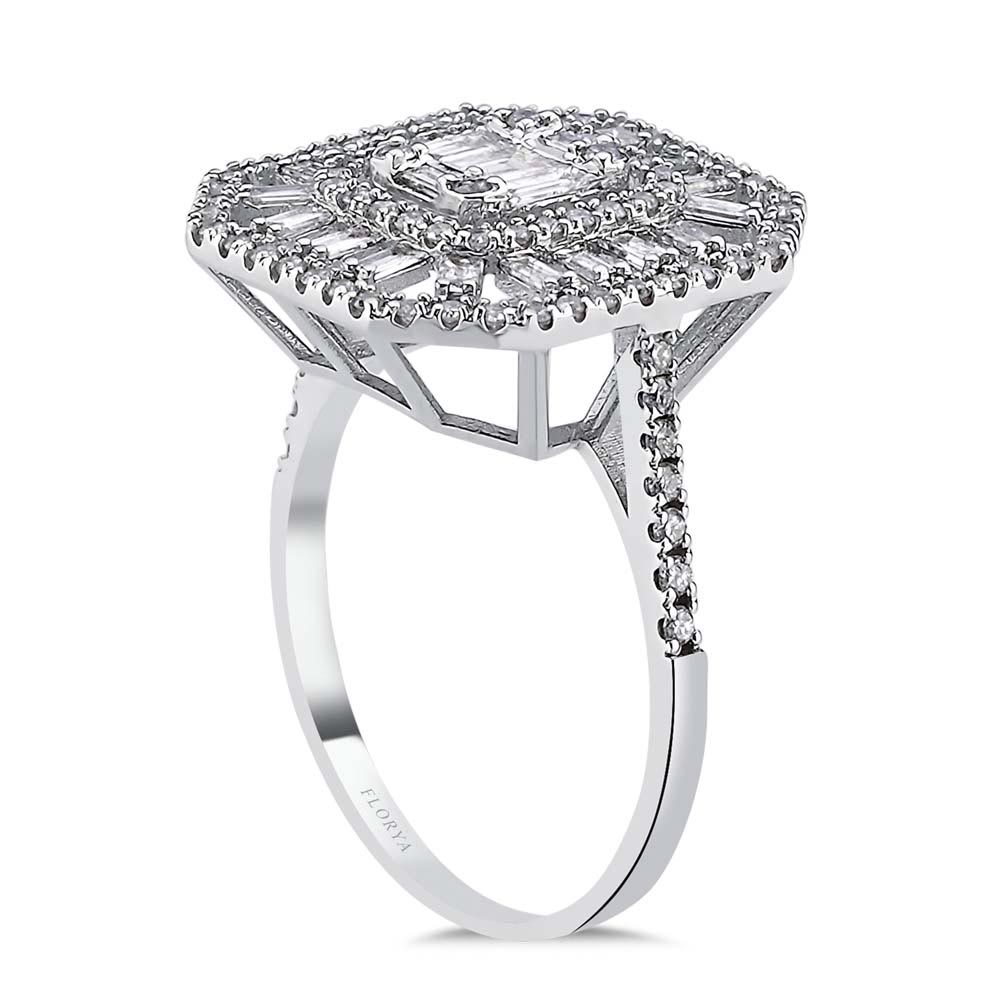 0,93 Karat Laboratuvar Pırlanta Jewelra Tasarım Baget Yüzük - FP02933