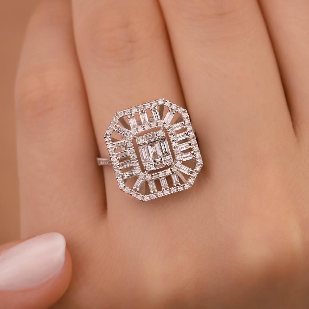 0,93 Karat Laboratuvar Pırlanta Jewelra Tasarım Baget Yüzük - FP02933